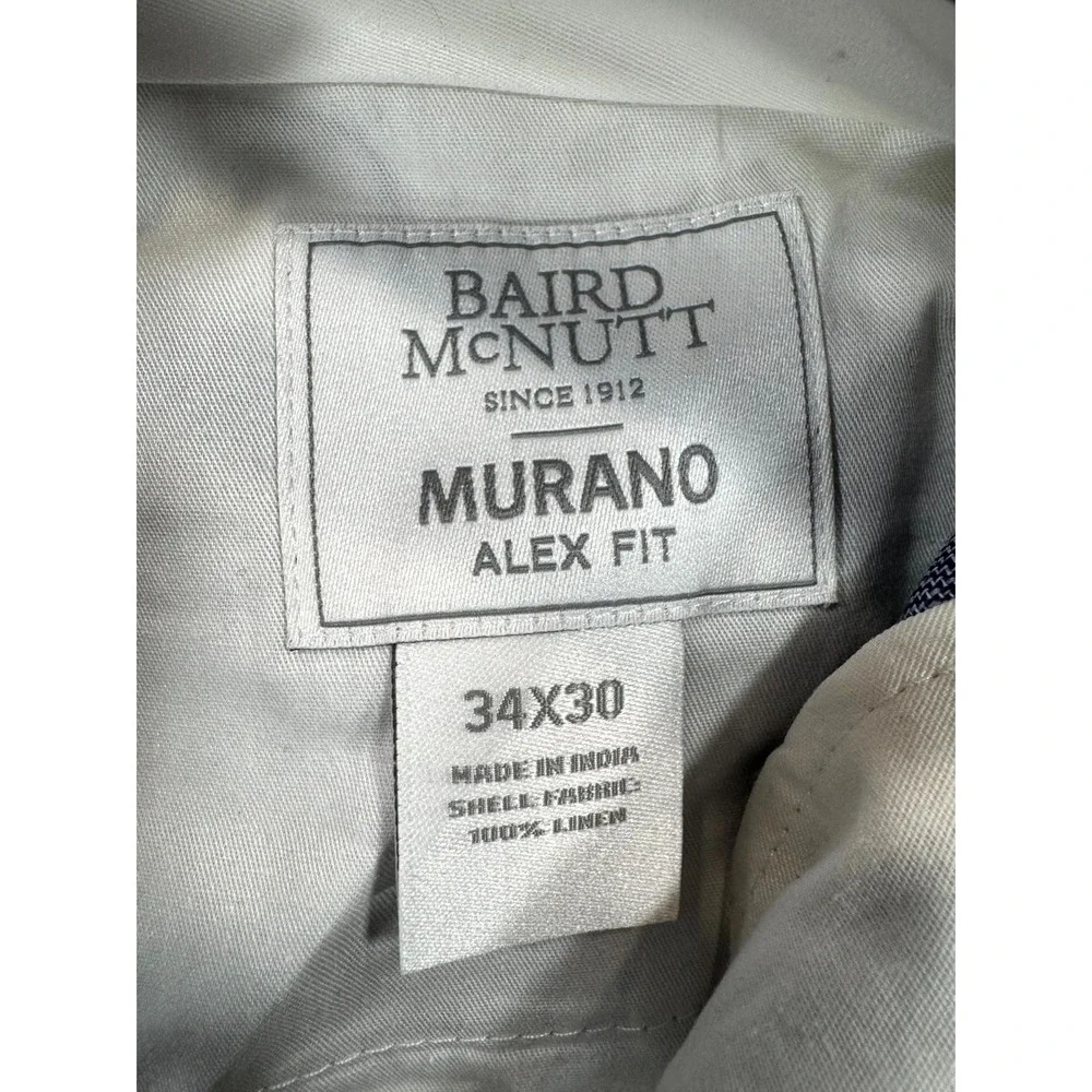 Murano Baird McNutt Slim Alex Fit Dress Pants Mens 34x30 Blue Flat Front Linen